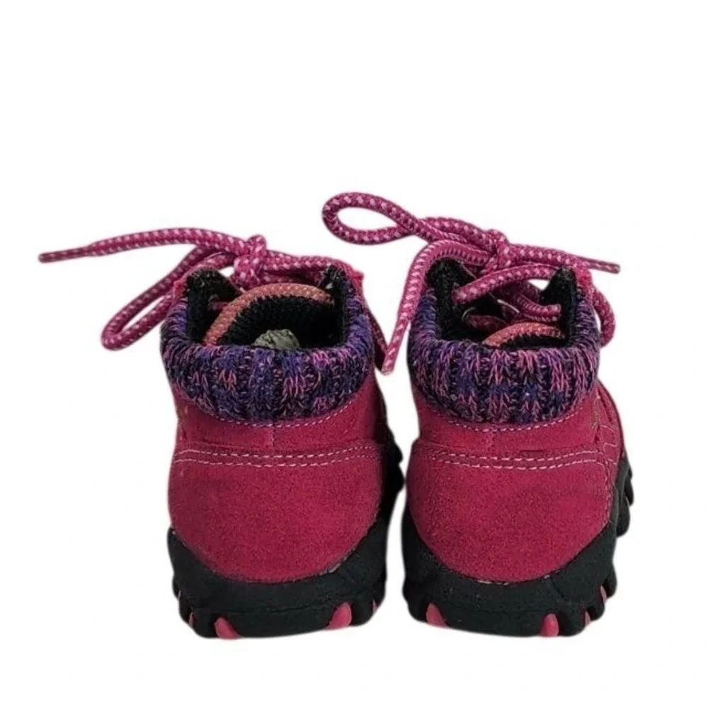 McKIDS Pink Suede Embroidered Flower Lace Up Ankle Boots Toddler Size 3‎